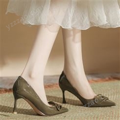 H383-5高跟鞋女小众浅口不掉跟女士单鞋法式漆皮细跟尖头名媛女鞋